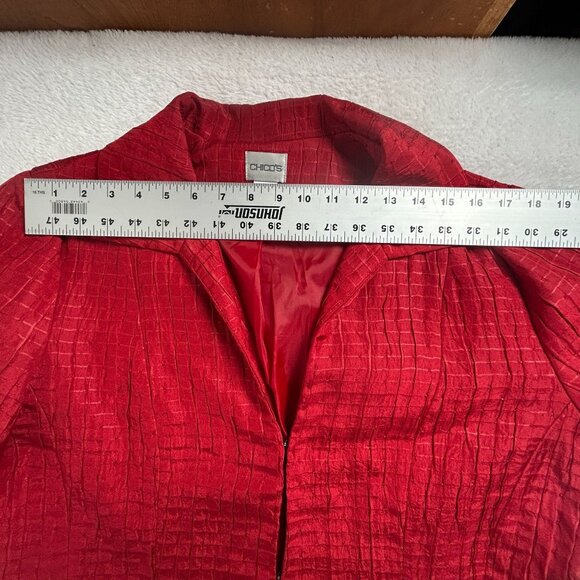Chico's Womens Red Textured Pattern Blazer Jacket Size 2 Lined Lightweight - Picture 7 of 9